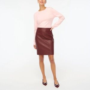 NWT J. Crew Burgundy Faux Leather Pencil Skirt SZ 14